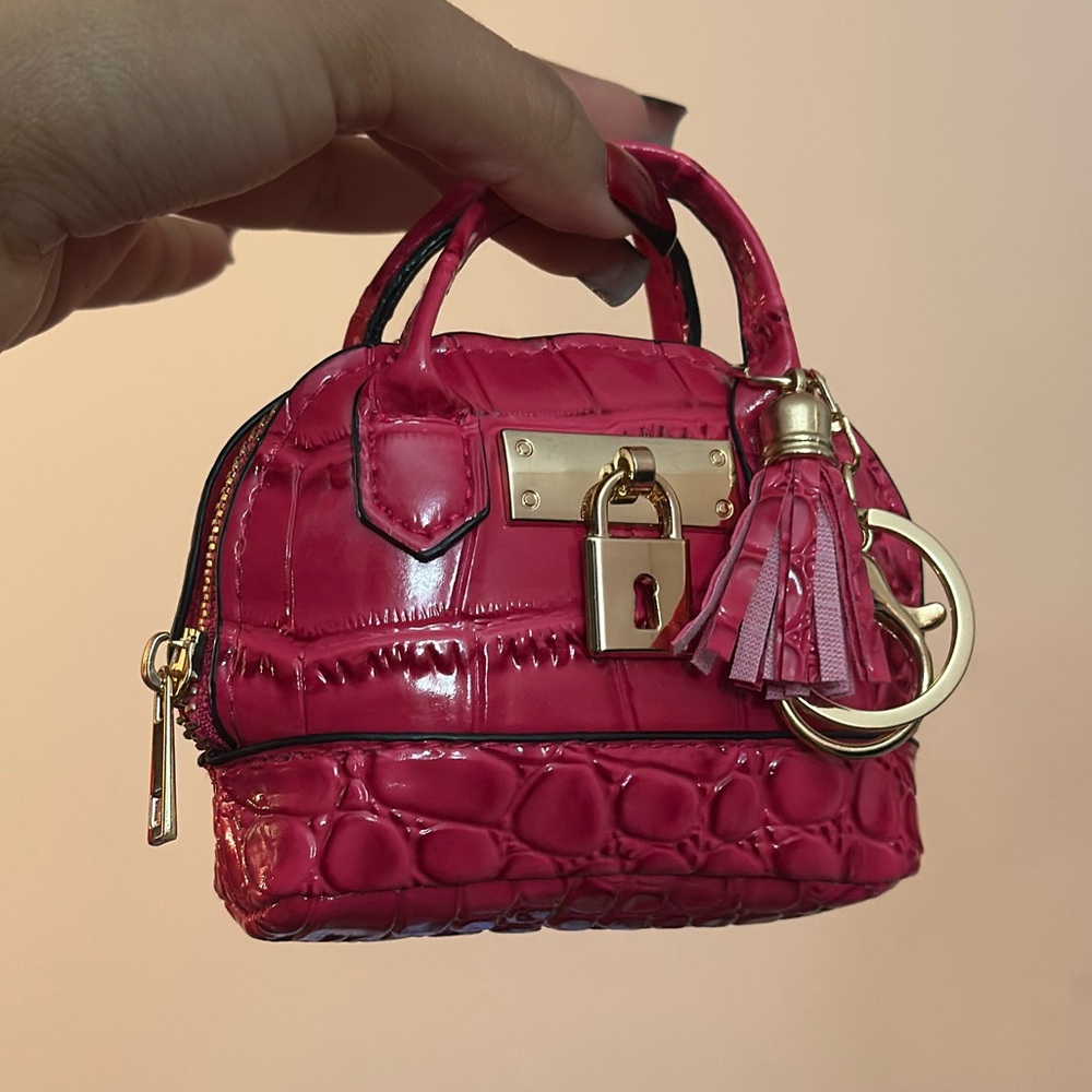 NEW Pink Crocodile Embossed Mini Handbag keychain Card Holder